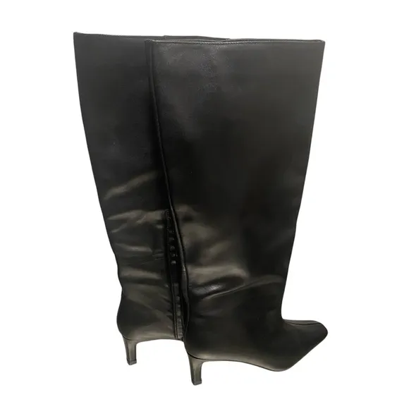 NWOB NAKD Black Leather Stiletto Wide Shaft Boots - Size 36