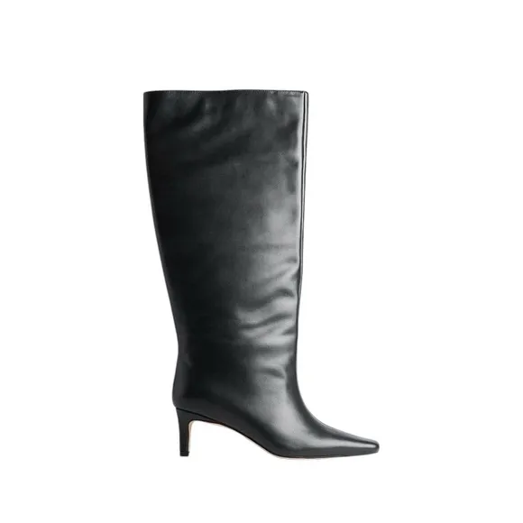 NWOB NAKD Black Leather Stiletto Wide Shaft Boots - Size 36