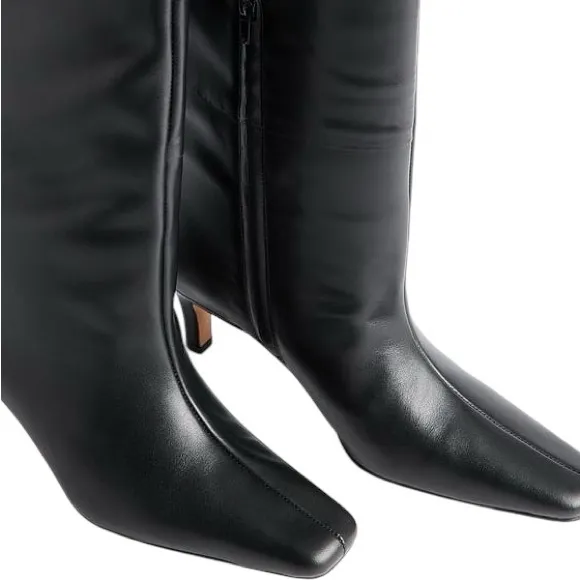 NWOB NAKD Black Leather Stiletto Wide Shaft Boots - Size 36