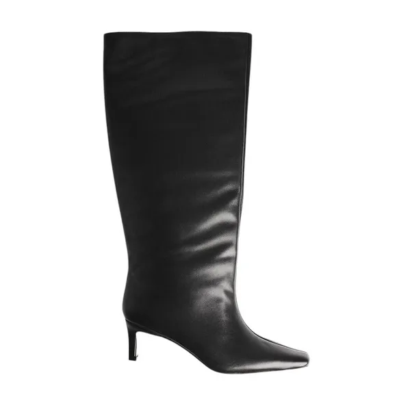 NWOB NAKD Black Leather Stiletto Wide Shaft Boots - Size 36