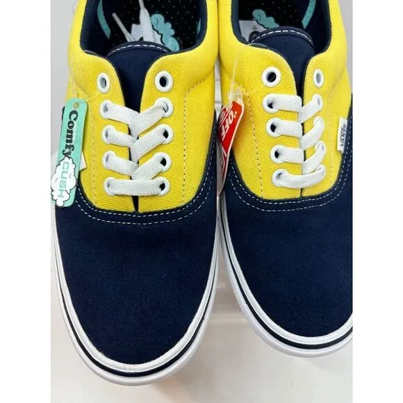NWOB NEW VANS Navy Yellow Canvas Sneakers ComfyCush Shoes W 8.5 M 7