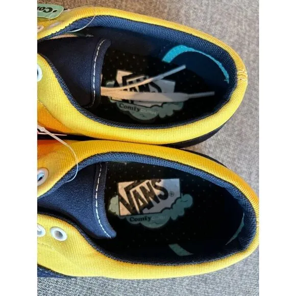 NWOB NEW VANS Navy Yellow Canvas Sneakers ComfyCush Shoes W 8.5 M 7