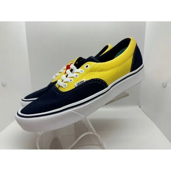 NWOB NEW VANS Navy Yellow Canvas Sneakers ComfyCush Shoes W 8.5 M 7