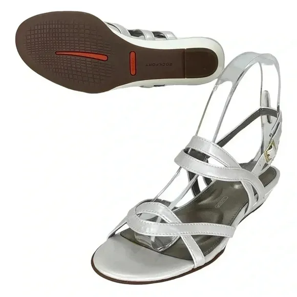 NWOB Rockport Zandra Pearlescent Faux Leather Womens Slingback Sandals