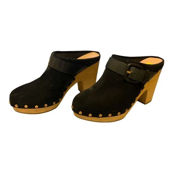 NWOB Veronica Beard Black Clogs Wedge Hendrix Heels Mules Slip Ons Shoes 9.5
