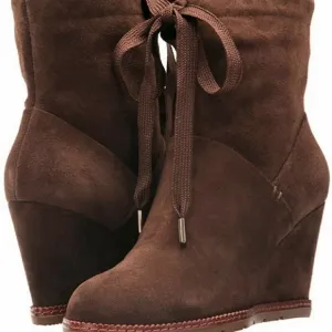Nwot KATE SPADE Saunders Suede Wedge Front Tie Boots Chocolate Brown size 11