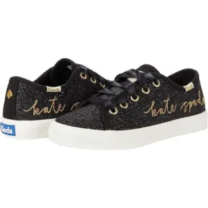 NWOT Keds x Kate Spade black glitter &amp; gold “kate spade&quot; script sneaker shoes
