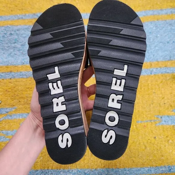 NWOT Sorel Cameron Flatform Wedge Ankle Strap Sandals Size 6.5 Black LL6025-010
