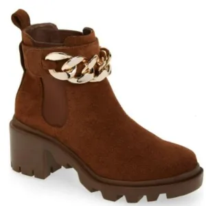 NWOT Steve Madden Amulet C-Chain Lug Sole Bootie Chestnut Suede Size 10