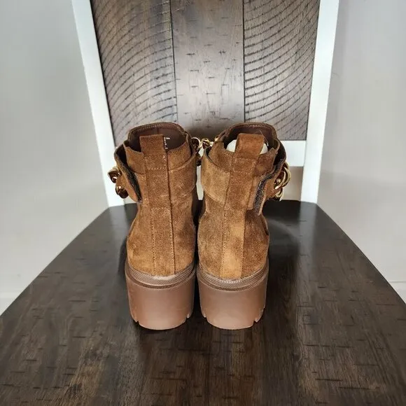 NWOT Steve Madden Amulet C-Chain Lug Sole Bootie Chestnut Suede Size 10