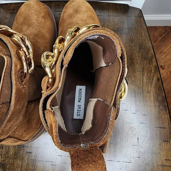 NWOT Steve Madden Amulet C-Chain Lug Sole Bootie Chestnut Suede Size 10