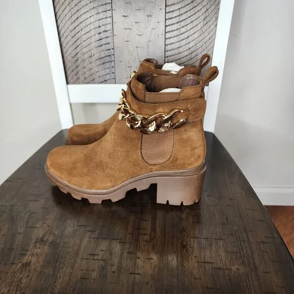 NWOT Steve Madden Amulet C-Chain Lug Sole Bootie Chestnut Suede Size 10