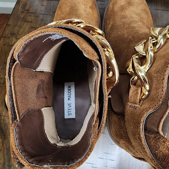 NWOT Steve Madden Amulet C-Chain Lug Sole Bootie Chestnut Suede Size 10