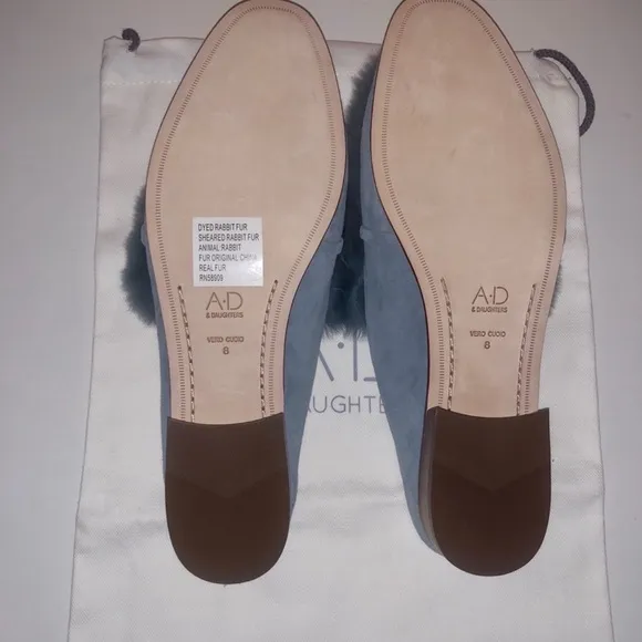 NWT A*D &amp; DAUGHTERS ”Grigon ”Luxury Suede &amp; Real Rabbit Fur Mules/ Clogs Shoes