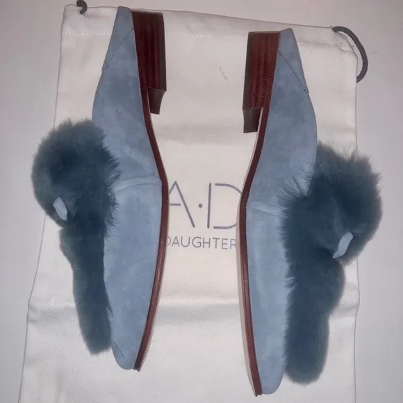 NWT A*D &amp; DAUGHTERS ”Grigon ”Luxury Suede &amp; Real Rabbit Fur Mules/ Clogs Shoes