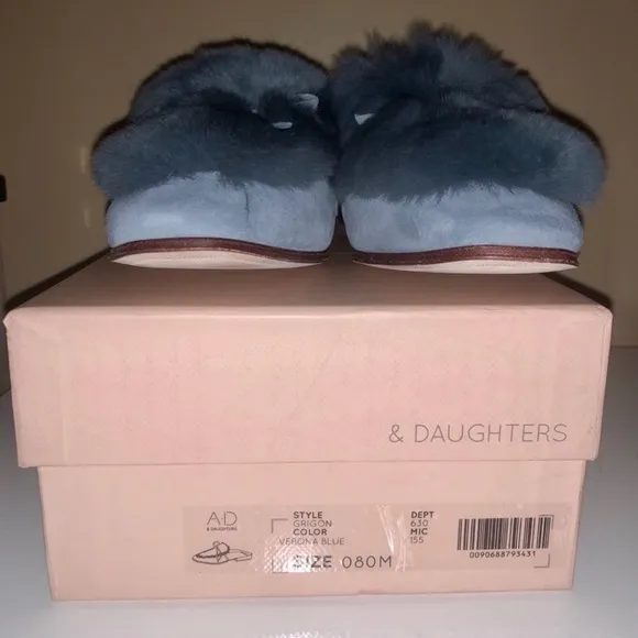 NWT A*D &amp; DAUGHTERS ”Grigon ”Luxury Suede &amp; Real Rabbit Fur Mules/ Clogs Shoes