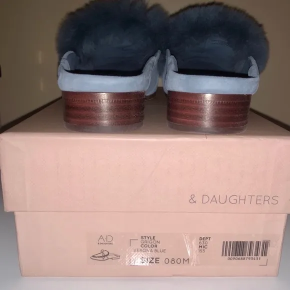 NWT A*D &amp; DAUGHTERS ”Grigon ”Luxury Suede &amp; Real Rabbit Fur Mules/ Clogs Shoes