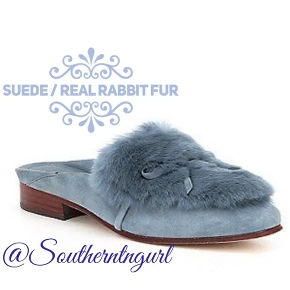 NWT A*D &amp; DAUGHTERS ”Grigon” Suede &amp; Real Fur Mules Slip Ons Shoes