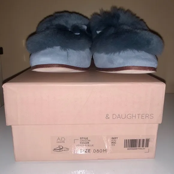NWT A*D &amp; DAUGHTERS ”Grigon” Suede &amp; Real Fur Mules Slip Ons Shoes