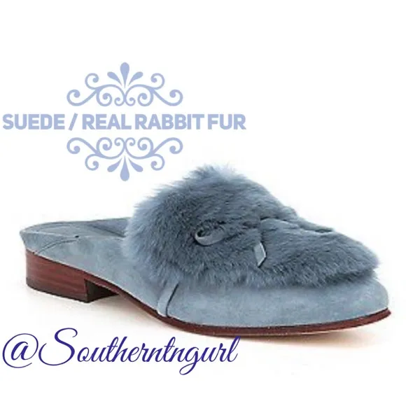 NWT A*D &amp; DAUGHTERS ”Grigon” Suede &amp; Real Fur Mules Slip Ons Shoes