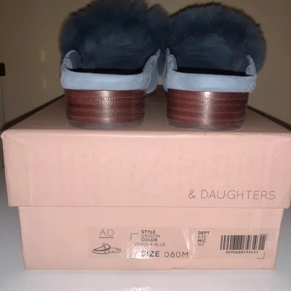 NWT A*D &amp; DAUGHTERS ”Grigon” Suede &amp; Real Fur Mules Slip Ons Shoes
