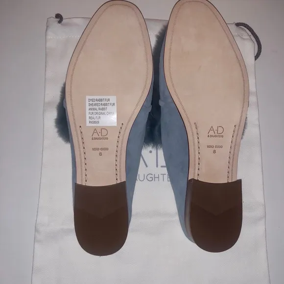 NWT A*D &amp; DAUGHTERS ”Grigon” Suede &amp; Real Fur Mules Slip Ons Shoes