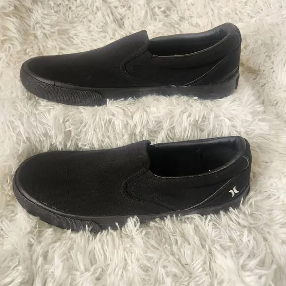 Nwt Hurley Mens Black Slip-On Shoes Size 8 Casual Canvas Sneakers