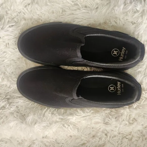 Nwt Hurley Mens Black Slip-On Shoes Size 8 Casual Canvas Sneakers