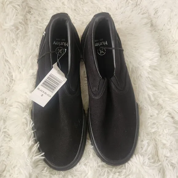Nwt Hurley Mens Black Slip-On Shoes Size 8 Casual Canvas Sneakers
