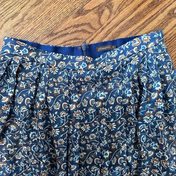 NWT J. McLaughlin Calluna Midi Skirt Sz 4 Mini Secret Garden Blue Floral Pleated