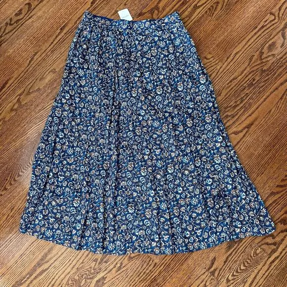 NWT J. McLaughlin Calluna Midi Skirt Sz 4 Mini Secret Garden Blue Floral Pleated