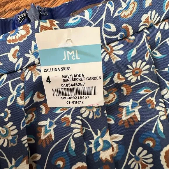 NWT J. McLaughlin Calluna Midi Skirt Sz 4 Mini Secret Garden Blue Floral Pleated