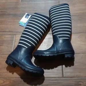 NWT Joules 5 neoprene striped navy rain boots wellies
