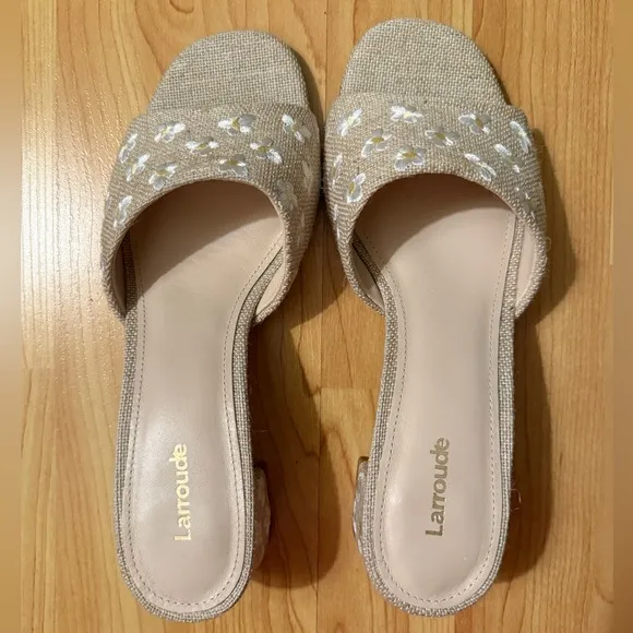 NWT Larroude Brigitte Block Heel Sandals in Raw size 8