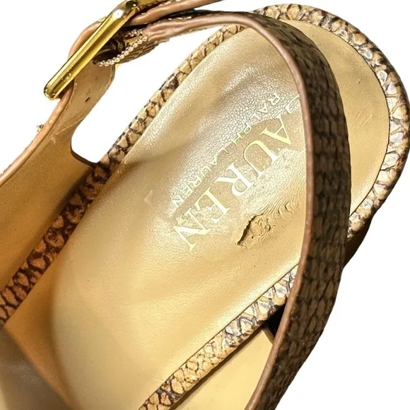 NWT Lauren Ralph Lauren Feona Python-Embossed Leather Platform Sandals $180