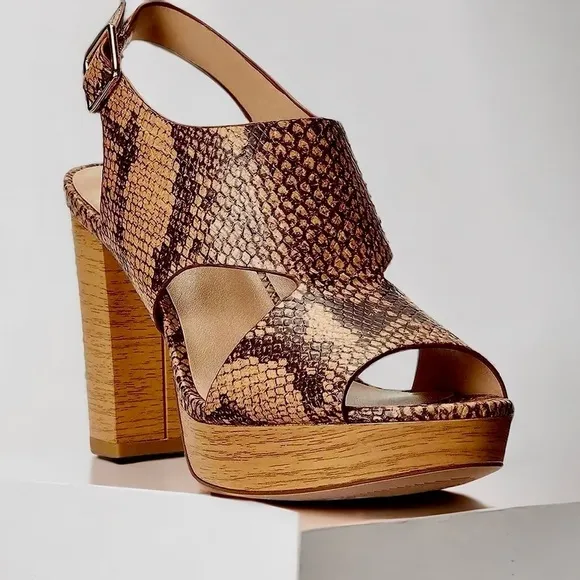 NWT Lauren Ralph Lauren Feona Python-Embossed Leather Platform Sandals $180