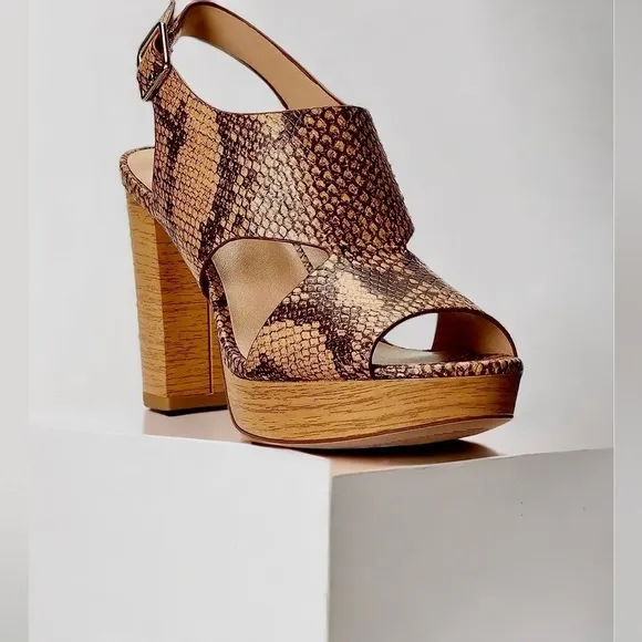 NWT Lauren Ralph Lauren Feona Python-Embossed Leather Platform Sandals $180