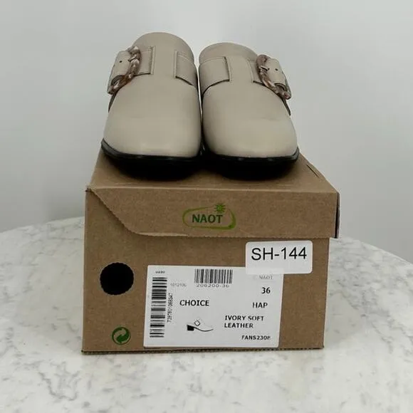 NWT Naot Choice Soft Beige Leather Mule Shoes Women’s 6 (Euro 36)