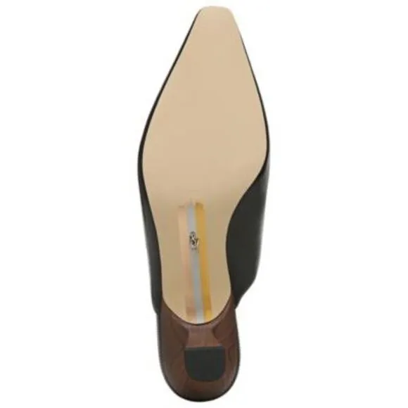 NWT SAM EDELMAN Womens Black Skya Flare  Leather Heeled Mules Shoes 6.5 M