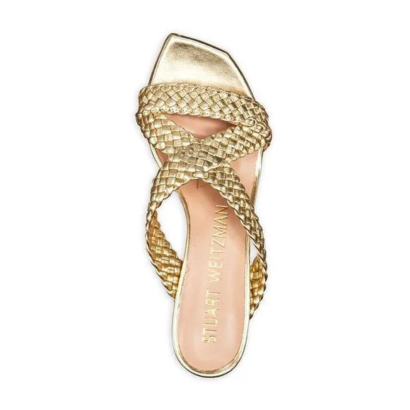 NWT STUART WEITZMAN Womens Gold Rosie Slip On Leather Slide Sandals Shoes 5.5 B