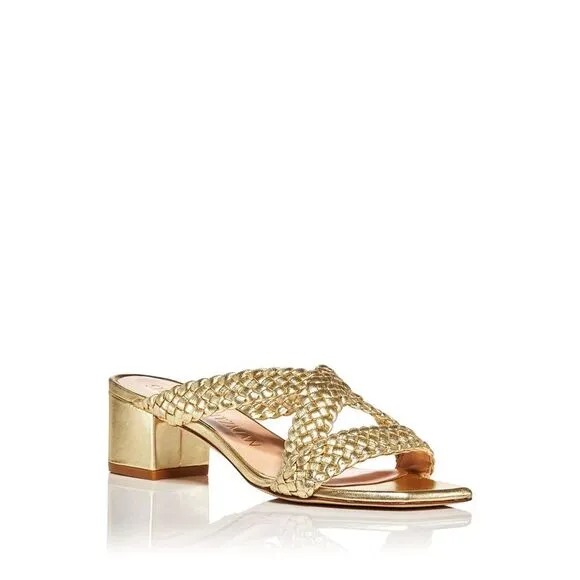 NWT STUART WEITZMAN Womens Gold Rosie Slip On Leather Slide Sandals Shoes 5.5 B