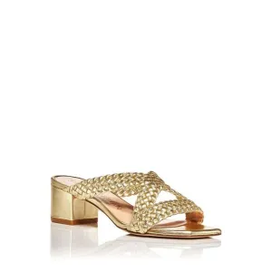 NWT STUART WEITZMAN Womens Gold Rosie Slip On Leather Slide Sandals Shoes 5.5 B