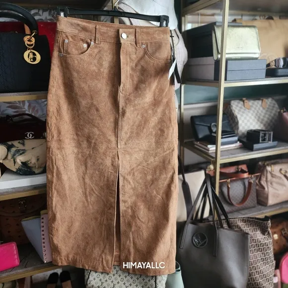 NWT! SUEDE LEATHER HIGH RISE MIDI SKIRT