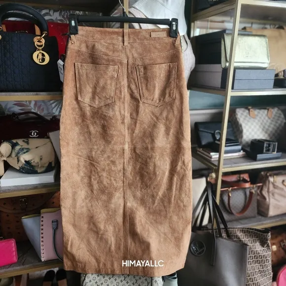 NWT! SUEDE LEATHER HIGH RISE MIDI SKIRT