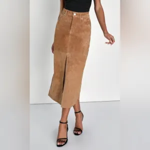 NWT! SUEDE LEATHER HIGH RISE MIDI SKIRT