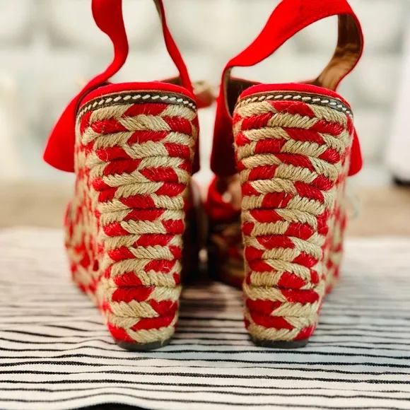 NWT Tory Burch Red Canvas Espadrille Wedges