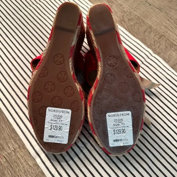 NWT Tory Burch Red Canvas Espadrille Wedges