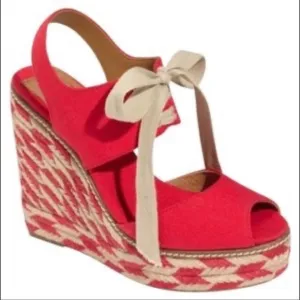 NWT Tory Burch Red Canvas Espadrille Wedges