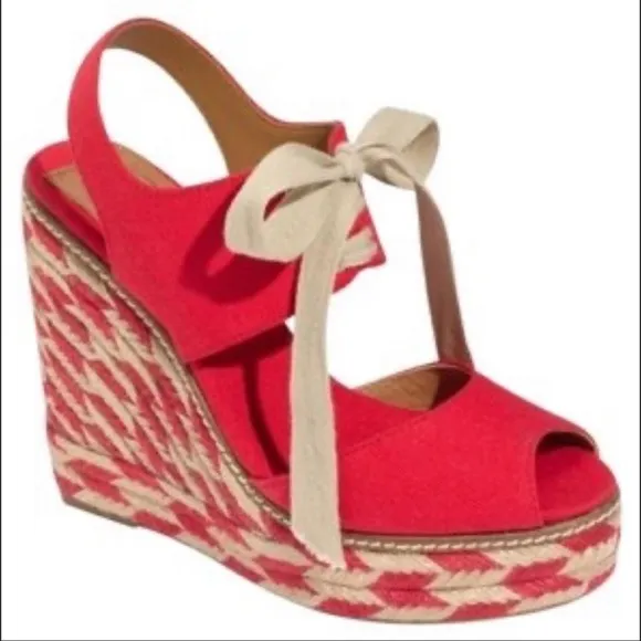 NWT Tory Burch Red Canvas Espadrille Wedges