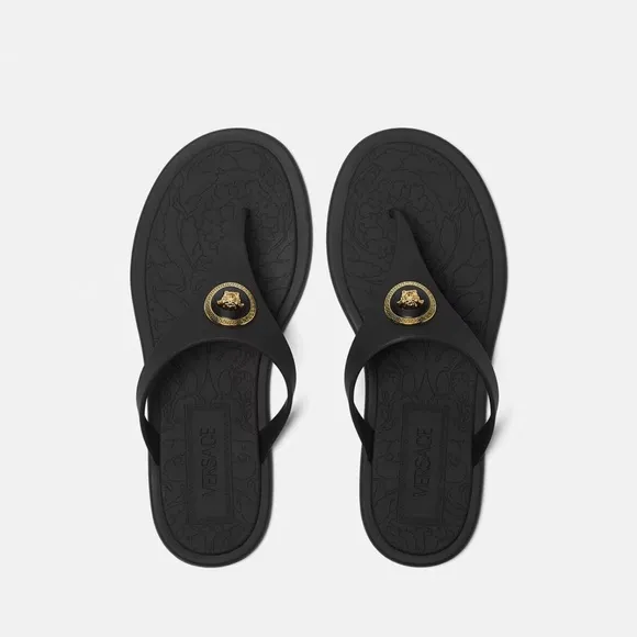 NWT Versace Alia Flat Rubber Women's Black Sandals
